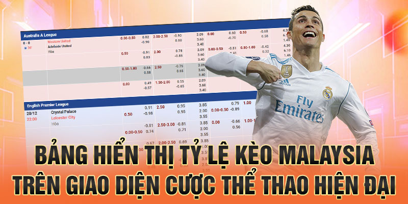 Bảng hiển thị tỷ lệ kèo Malaysia trên giao diện cược thể thao hiện đại